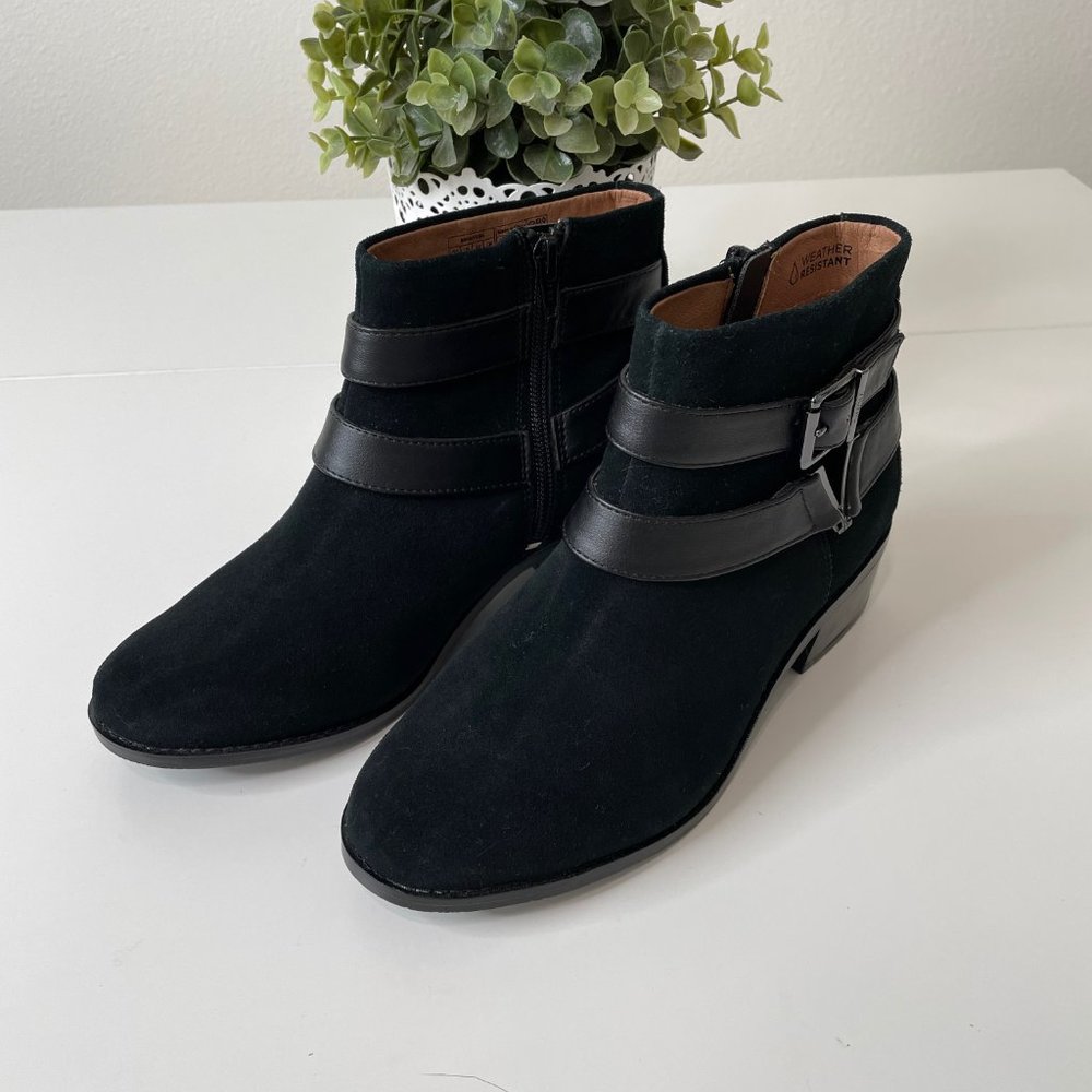 Vionic Mana Black Suede Buckle Ankle Bootie Support Orthotic - Picture 2 of 12